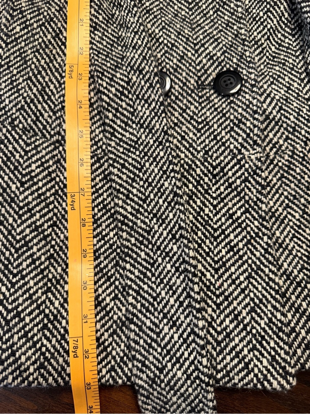 Jones NY Tweed Peacoat 14 Black White Herringbone Belted WoolBlend Coat Academia - Picture 16 of 16